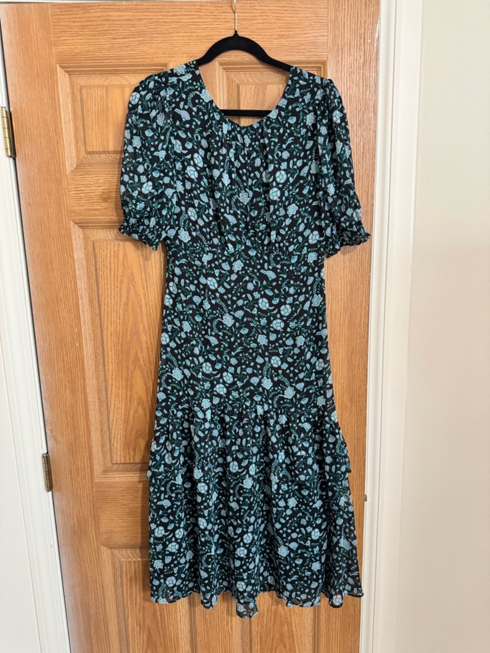 Draper James Black Dress with Teal Floral Print - Midi